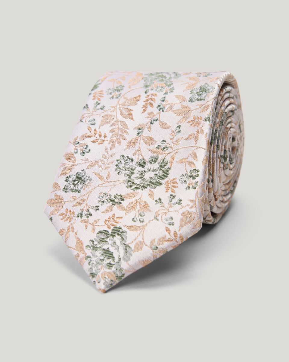 Floral Jacquard Silk Tie, Neutral, hi-res